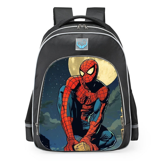 Spider Man Full Moon Rooftop City Skyline School Backpack 16inches