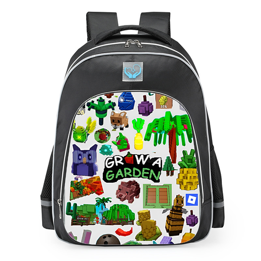 Roblox Grow A Garden White Logo School Backpack 16inches Black