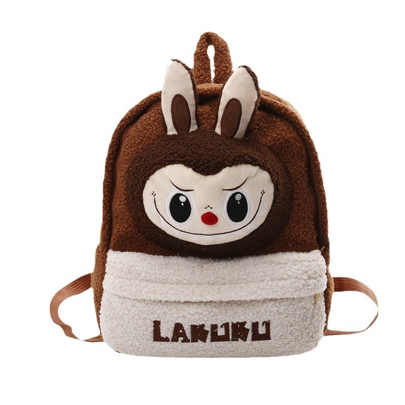 LABUBU Fleece Backpack Brown 30x12x35cm 11.8x4.7x13.8inches