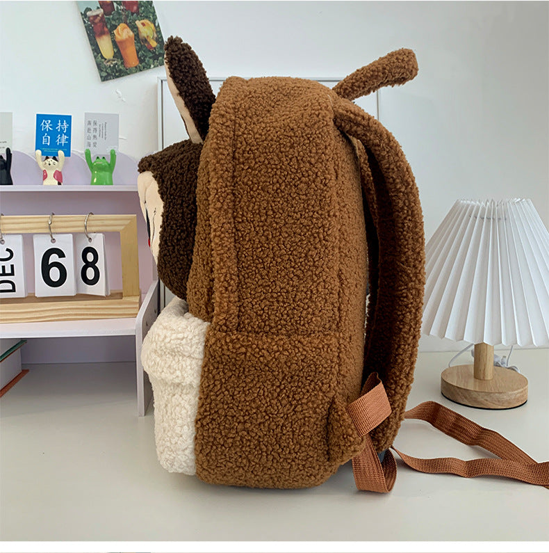 LABUBU Fleece Backpack Brown 30x12x35cm 11.8x4.7x13.8inches