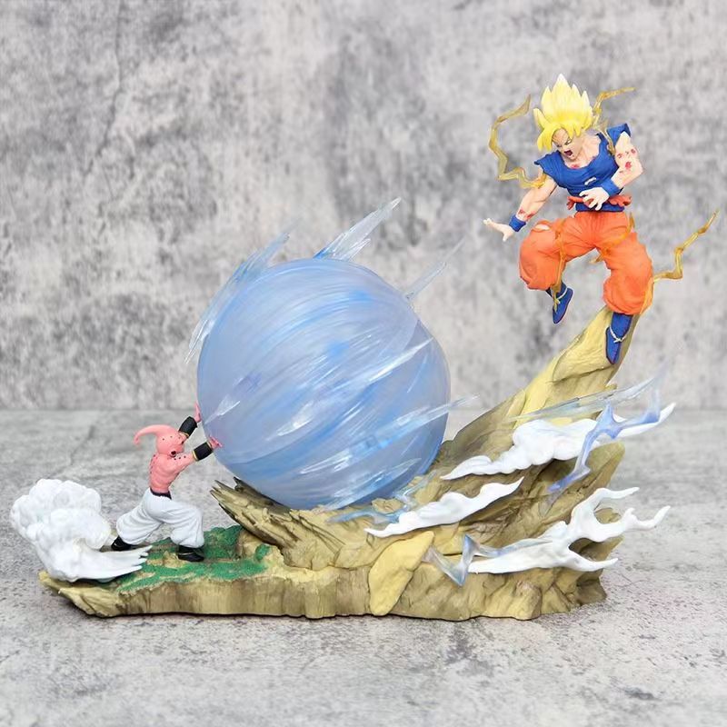 Anime Dragon Ball LED Buu vs Goku vs. Saiyan Figurine Model Luminous Statue Ornament Gift