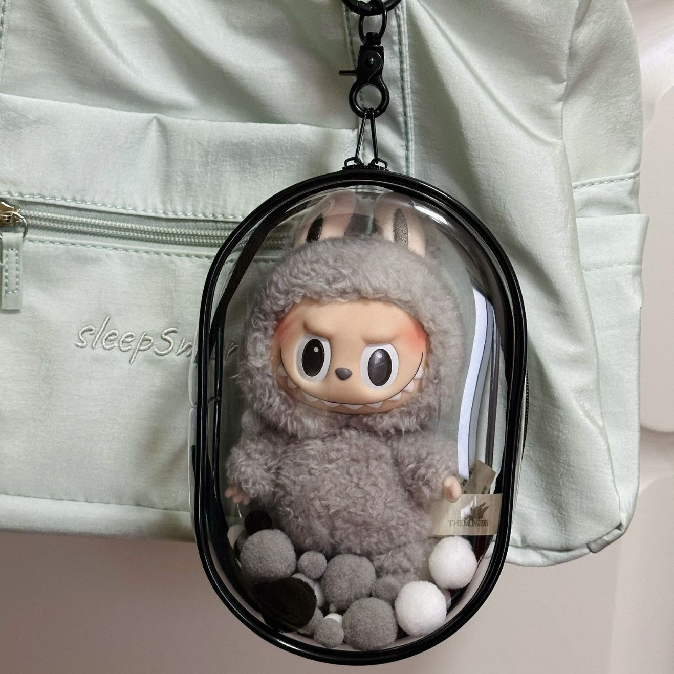 Clear Display Carrying Bag for Labubu Dolls with Keychain 17.5cm 7inches Multiple Colors