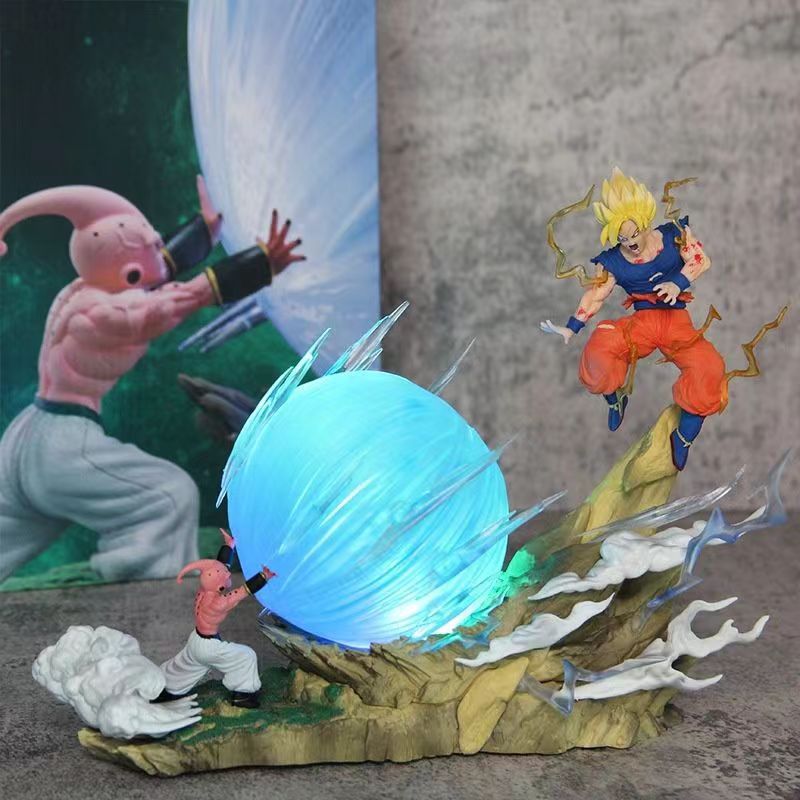 Anime Dragon Ball LED Buu vs Goku vs. Saiyan Figurine Model Luminous Statue Ornament Gift