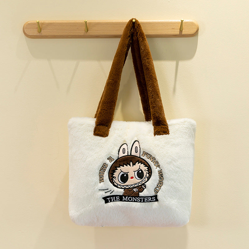 Labubu Plush Tote Shoulder Bag Large Capacity Multiple Colors 35x30cm 13.78x11.8inches