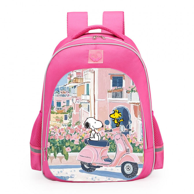 Snoopy Woodstock Pink Scooter Amalfi Coast School Backpack 16inches Pink