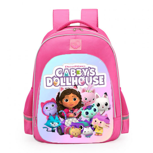 Gabbys Dollhouse Logo Group Scene School Backpack 16inches Pink