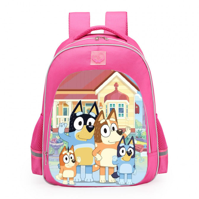 Bluey Family And House School Backpack 16inches Pink