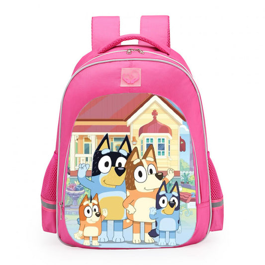 Bluey Family And House School Backpack 16inches Pink