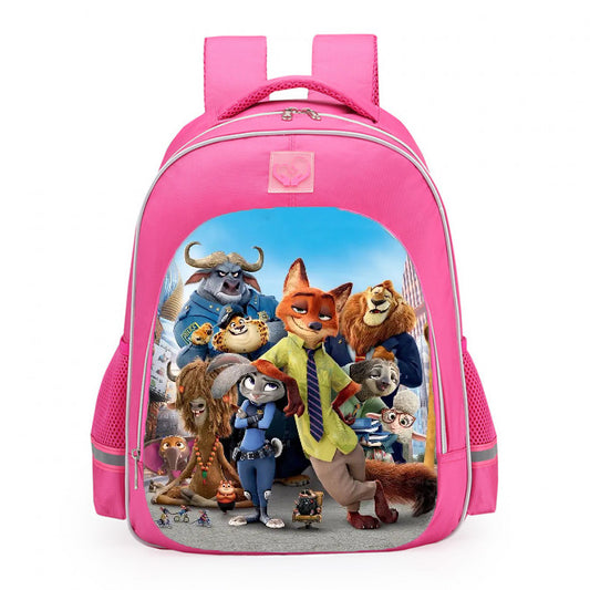 Zootopia Animal Character Group Blue Sky School Backpack 16inches Pink