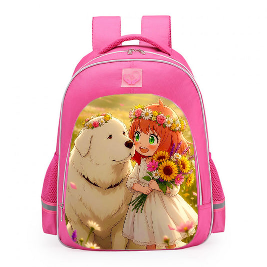 Spy X Family Anya And Bond Flower Field School Backpack 16inches Pink
