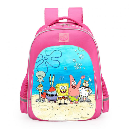SpongeBob Character Group Lineup Bikini Bottom School Backpack 16inches Pink