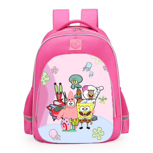 SpongeBob Bikini Bottom Cast Jellyfish Flowers School Backpack 16inches Pink