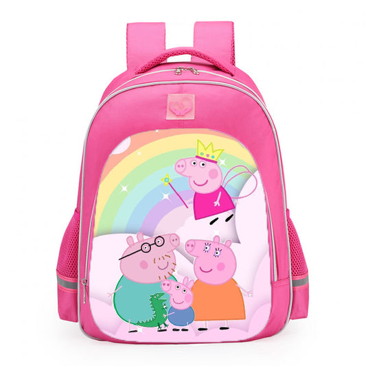 Peppa Pig Fairy Princess Rainbow Clouds Family School Backpack 16inches Pink