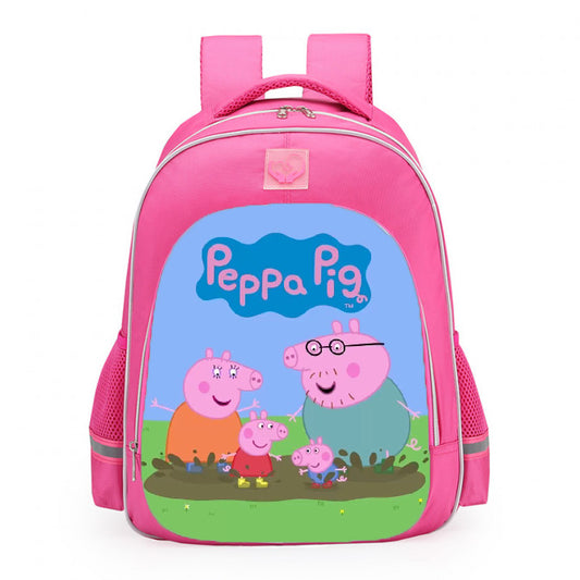 Peppa Pig Muddy Puddles Family Logo School Backpack 16inches Pink
