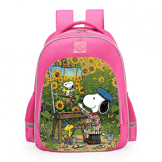 Snoopy Woodstock Artist Easel Sunflower Field School Backpack 16inches Pink