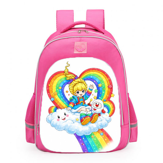 Rainbow Brite Sitting On A Cloud With Heart Rainbow School Backpack 16inches Pink