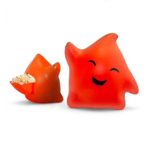 Two red, cartoon-like characters with a smiling face on a white background