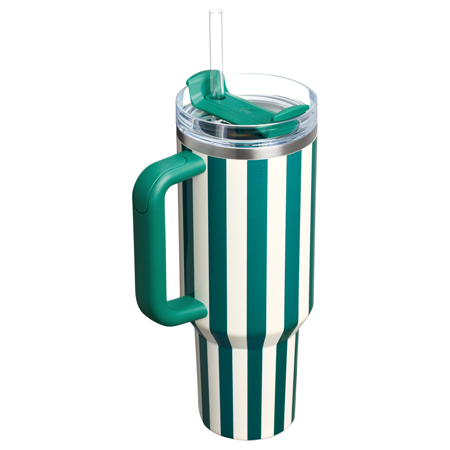 The Stanley Oasis Collection Quencher H2.0 FlowState Tumbler 40oz 1.18L Emerald Cabana Gloss Striped Green