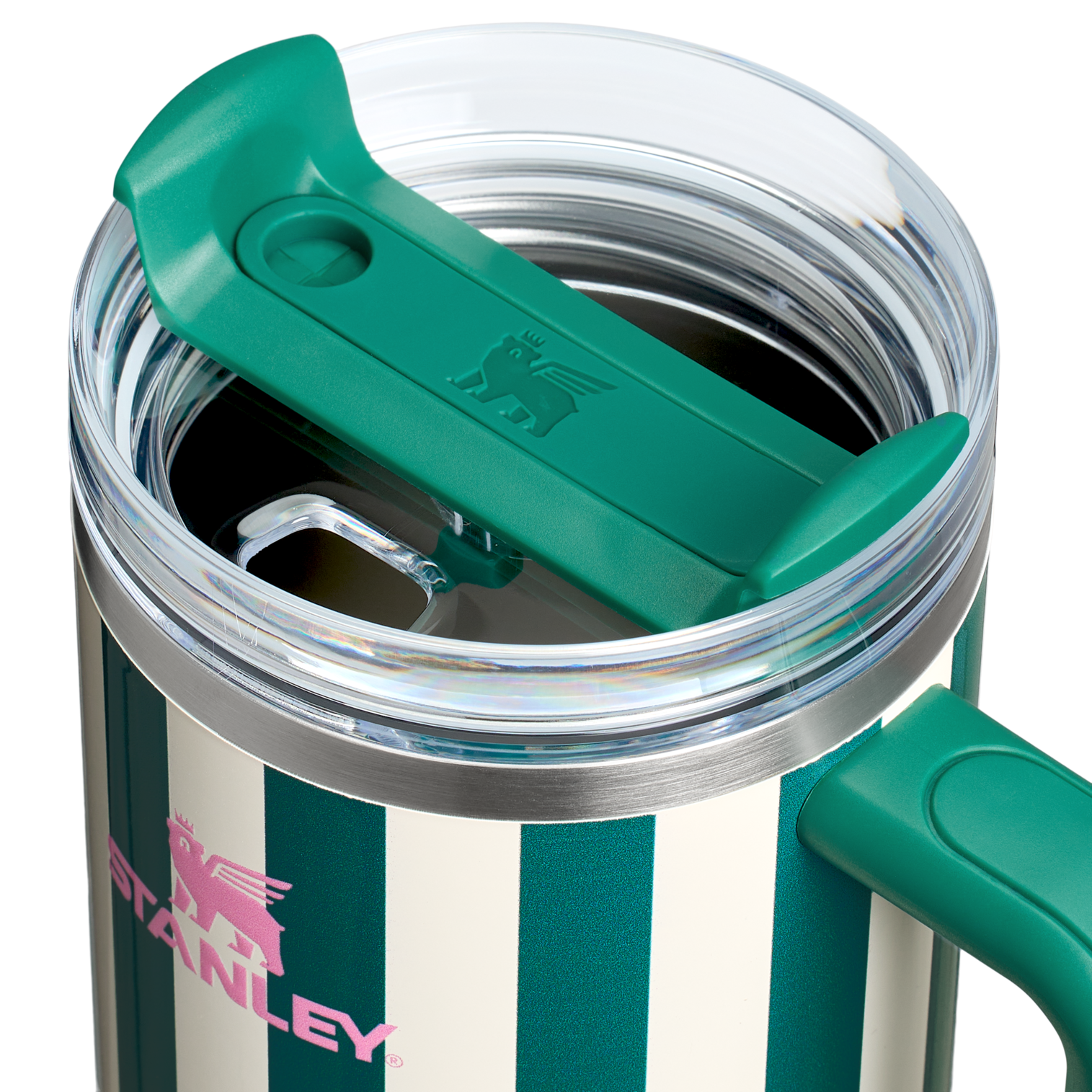 The Stanley Oasis Collection Quencher H2.0 FlowState Tumbler 40oz 1.18L Emerald Cabana Gloss Striped Green