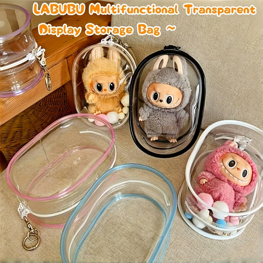 Clear Display Carrying Bag for Labubu Dolls with Keychain 17.5cm 7inches Multiple Colors