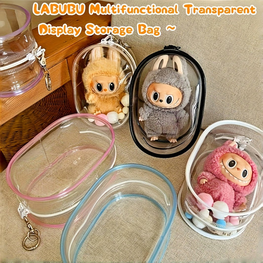 Clear Display Carrying Bag for Labubu Dolls with Keychain 17.5cm 7inches Multiple Colors