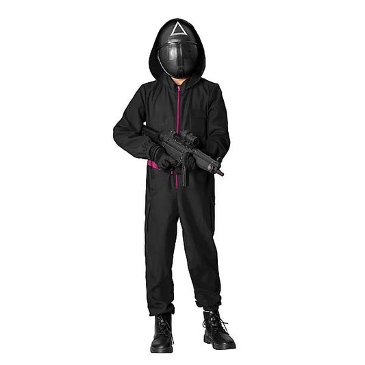 Squid Game Masked Officer Costume - Black Jumpsuit Mask Set Squid Game Masked Guard Cosplay